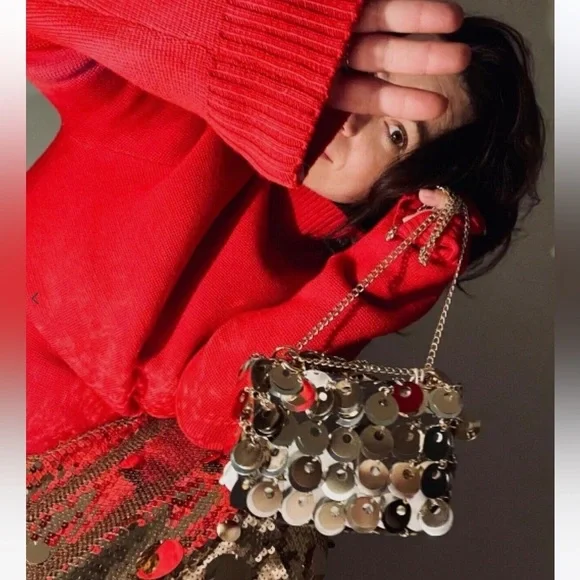 PACO RABANNE X H&M SILVER GOLD SEQUIN DISC EMBELLISHED CHAIN SHOULDER BAG NWT! - Picture 5 of 14